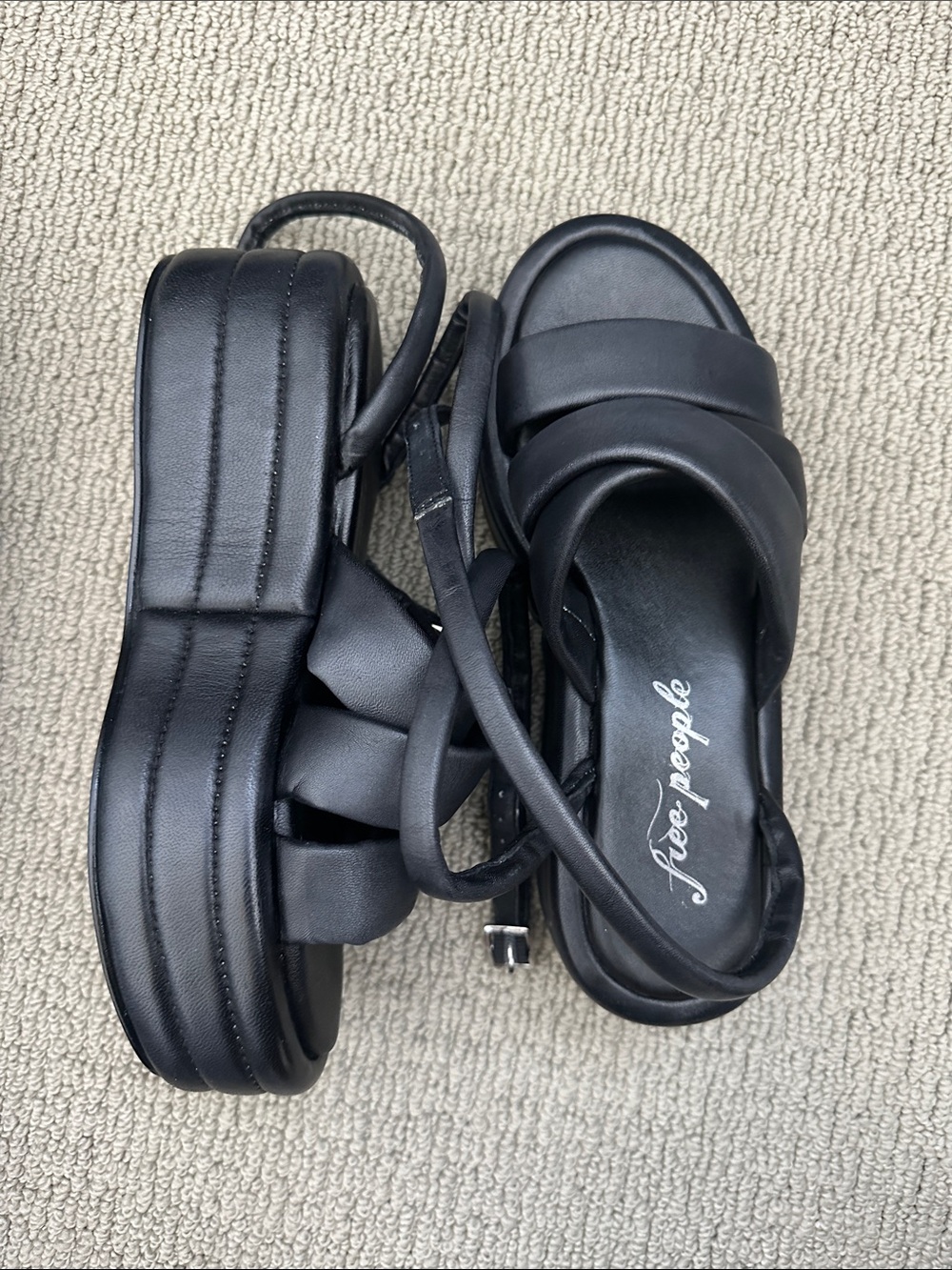 Free People Black Padded Platform Sandals with Ankle Wrap